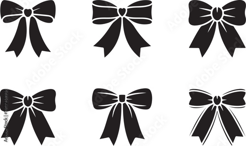 Six Black Bow Ties with White Accents formal ribbon
