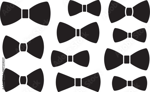 Ten black bow ties on white background formal accessory