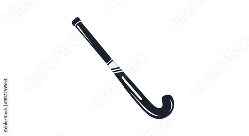 Black field hockey stick with white stripes on handle