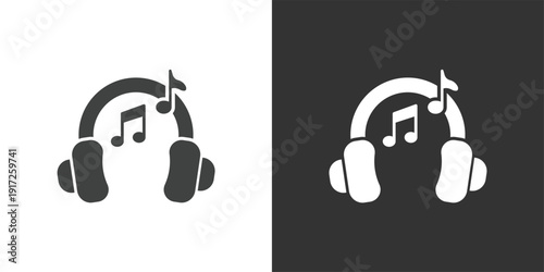 Headphones and Music Notes icon. Solid glyph series icon