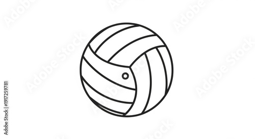 Black line drawing of a volleyball on a white background for sports designs