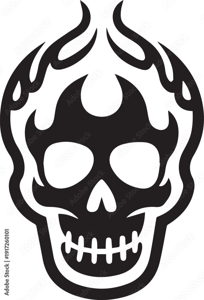 Fototapeta premium Fire Skull Silhouette Vector Icon, Silhouette Vector