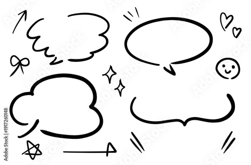 おしゃれな手描きの吹き出しと矢印・漫符のあしらいセット