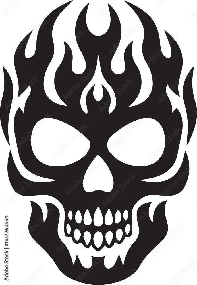 Obraz premium Fire Skull Silhouette Vector Icon, Silhouette Vector