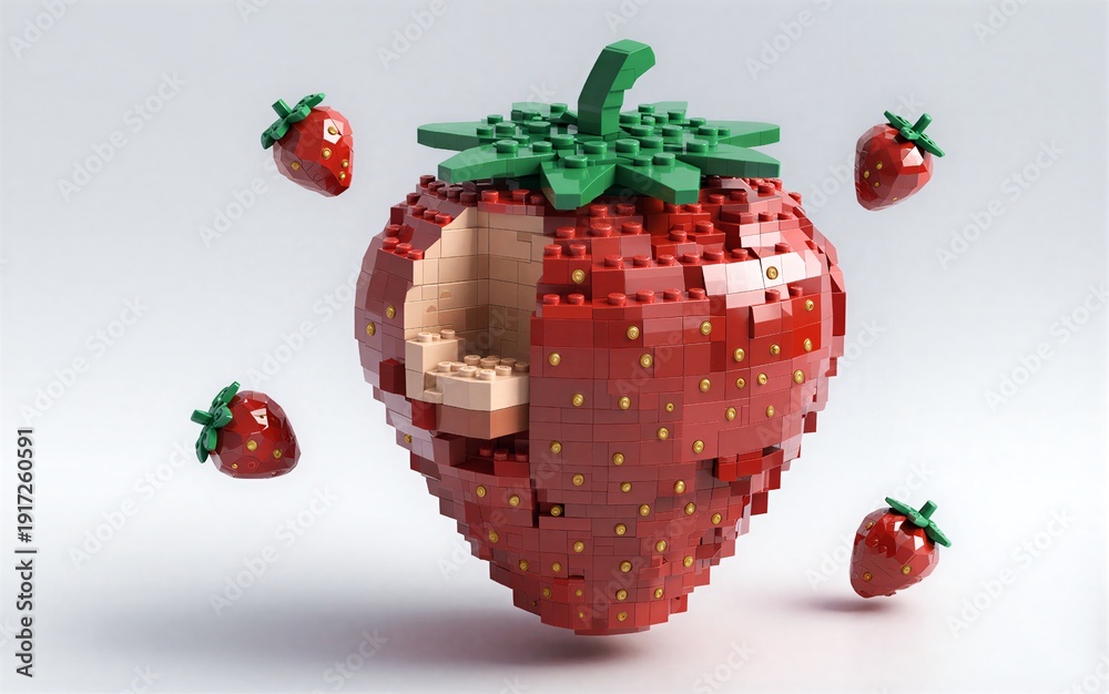 Fototapeta premium strawberry model detailed red fruit with green top and golden