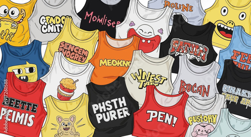 Collection of Humorous Graphic Tank Tops for Children - A Playful Wardrobe.
