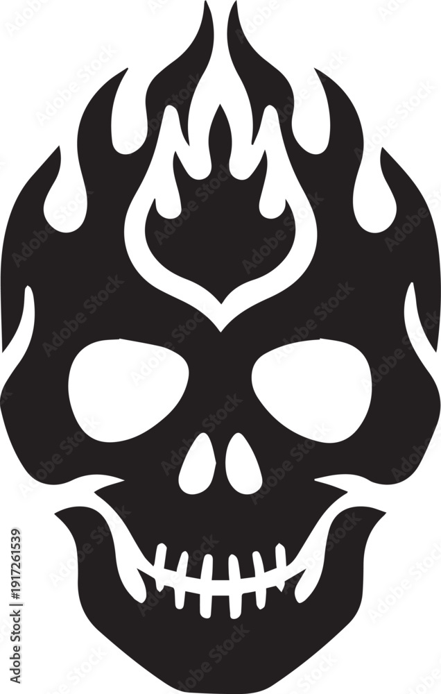 Obraz premium Fire Skull Silhouette Vector Icon, Silhouette Vector