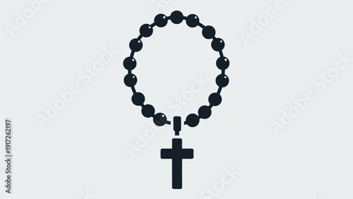 Black Catholic Rosary on White Background