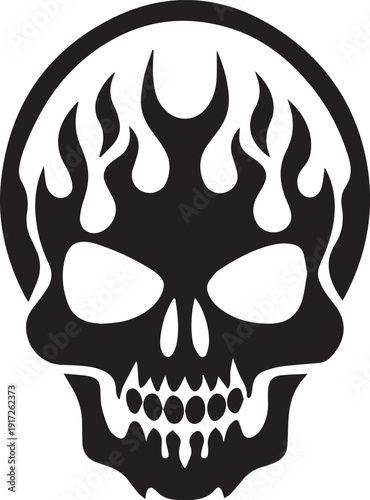 Fire Skull Silhouette Vector Icon, Silhouette Vector