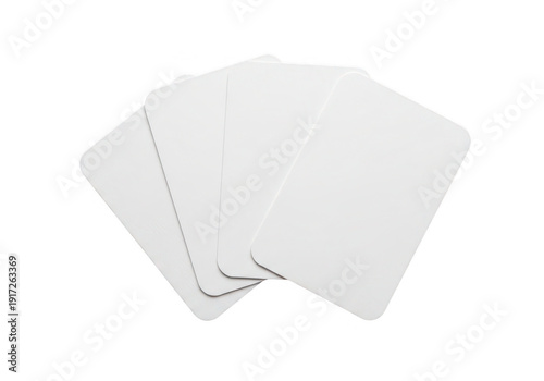 Five white playing cards fanned out realistic rendering on transparent background
