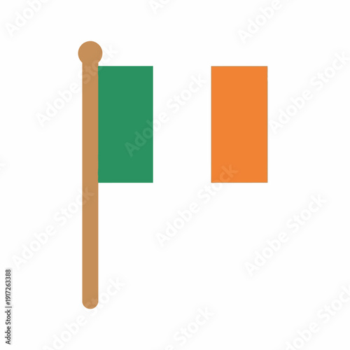 The Irish flag illustration features green orange colors on a pole.