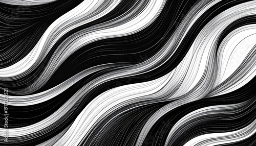 Wavy abstract art. Black, white, and grayscale swirling lines