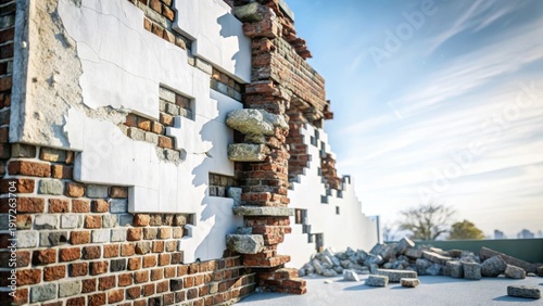 Crumbling brick walls forgotten facade lies in disarray