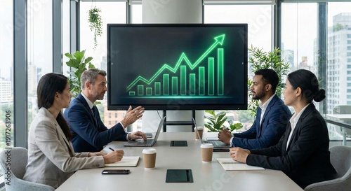 Business Professionals Discussing Growth Chart in Meeting