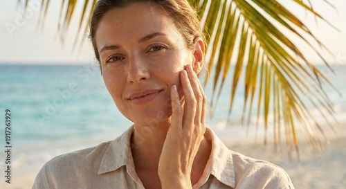 Beautiful Woman with Healthy Skin on Beach