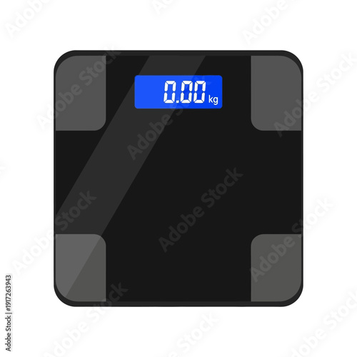 Digital bathroom scale displays 0.00 kg on screen in room