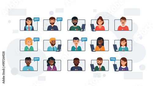 Diverse People Connecting Online with Video Calls and Chat Bubbles