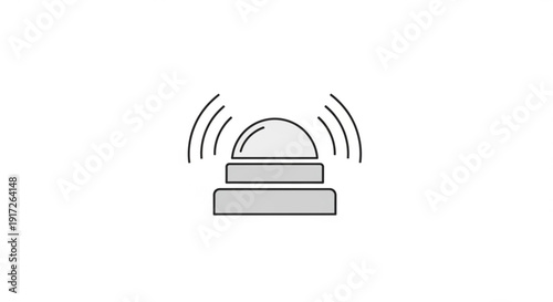 Grey siren alarm beacon emitting signal waves on white background