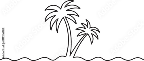 minimalist continuous line drawing of palm trees vector illustration