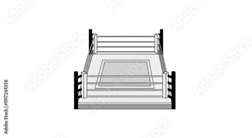 Boxing ring with ropes and canvas floor in black and white illustration