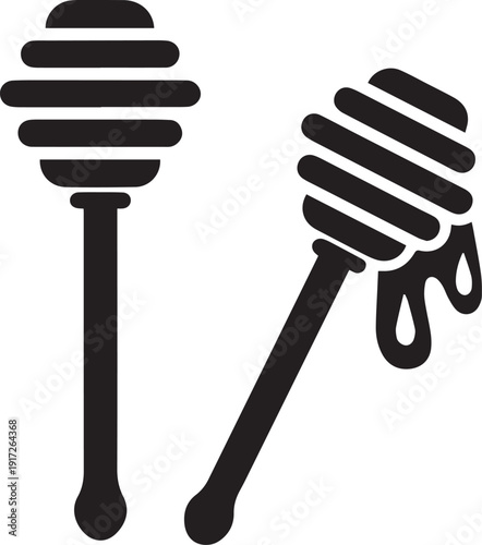 Honey Dipper Stick Silhouette Vector Icon, Honey Dipper Stick Vector Set