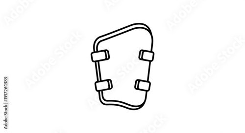 Black line drawing of a face mask with elastic straps on white background