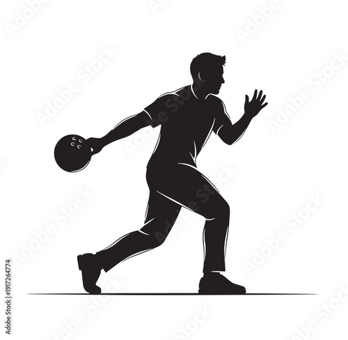 man in motion throwing a bowling ball in a dynamic pose on white background