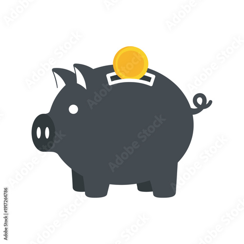 An illustration of a piggy bank with a coin on top in a simple style.