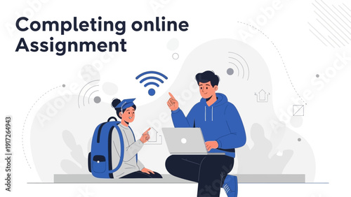 Student Completing Online Assignment with Laptop and Wi-Fi Connection