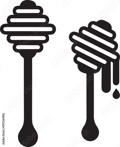 Honey Dipper Stick Silhouette Vector Icon, Honey Dipper Stick Vector Set