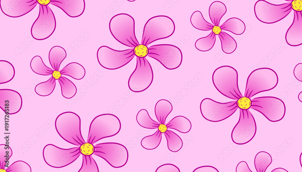 Fototapeta premium Flower Seamless Pattern Design. Hand Drawn Blossom Illustration. Pink Floral Repeating Motif. Flat Minimal Style Background. Packaging Textile Wallpaper Use.