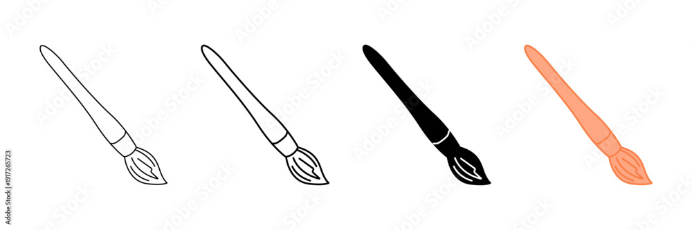 Fototapeta premium Set of minimalist paintbrush icons with transparent background, depicting art tools for creative hobbies, design applications, and artistic expression, vector illustration