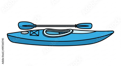 Blue kayak boat with paddle on white background for outdoor activities