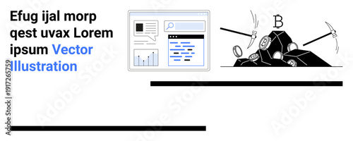 Cryptocurrency, blockchain technology, data analytics, digital economy, mining visualization, financial dashboard. Web dashboard with data charts and cryptocurrency mining graphics. Cryptocurrency