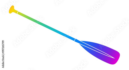 Colorful rainbow oar with yellow handle on white background