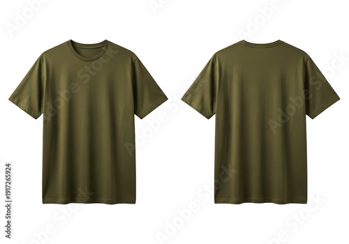 Olive green t shirt mockup displayed front and back on transparent background