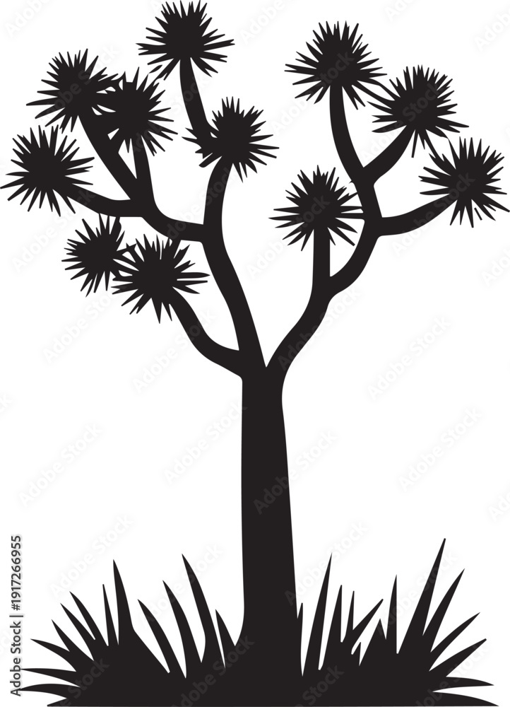 Fototapeta premium Joshua Tree and Grass Silhouette Vector, Joshua Tree Black Vector