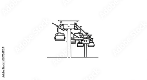 Cable car system with gondolas on support towers in mountain resort