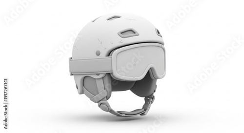 White protective helmet with goggles for safety gear