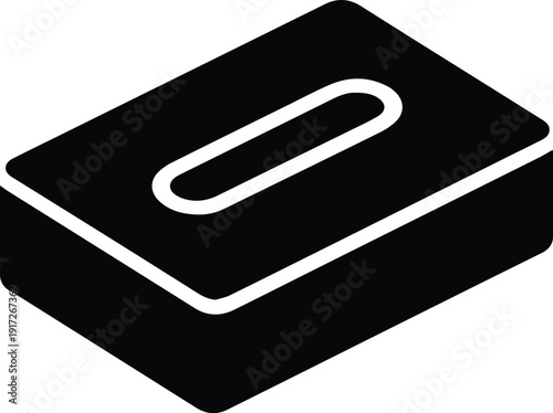 Black Isometric Tissue Box Icon on White Background tissues dispenser