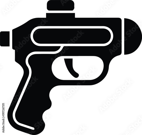 Black Silhouette Icon of a Toy Gun or Water Pistol on White Background vector illustration