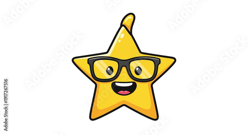 Adorable cartoon yellow star character wearing glasses
