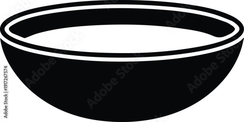 Black Silhouette Icon of a Wide, Shallow Bowl with a Thick Rim dish container
