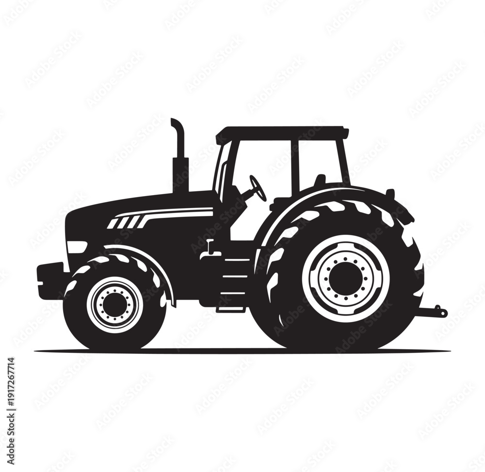 Fototapeta premium Tractor silhouette side view with large tires and cabin agricultural vehicle