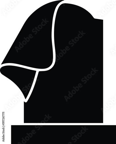 Black silhouette of a draped fabric on white background Keywords: fabric, cloth, drape, fold