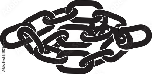 Tangled black chain links on a white background illustration