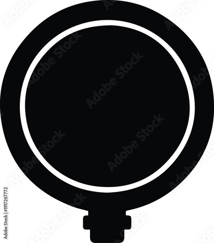 Black silhouette of a magnifying glass with a circular lens zoom enlarge