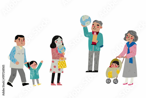 A diverse family group walks together illustrating intergenerational connection