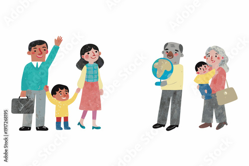 A diverse family group portrait with a playful and welcoming atmosphere