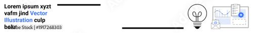 Business strategy, data analytics, innovation process, creative ideas, productivity, solution planning. Light bulb, analytics chart gear icon. Innovation process and data analytics concept